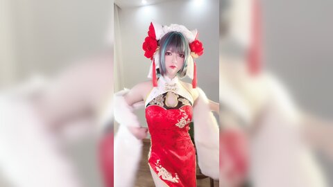 [Cosplay] 半半子 – 柴郡中华娘旗袍[45P2V-389MB]