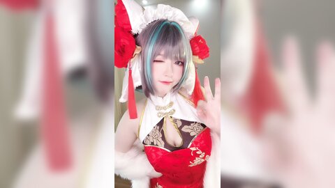 [Cosplay] 半半子 – 柴郡中华娘旗袍[45P2V-389MB]