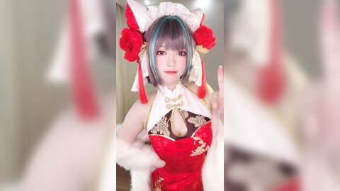 [Cosplay] 半半子 – 柴郡中华娘旗袍[45P2V-389MB]