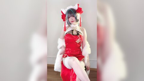 [Cosplay] 半半子 – 柴郡中华娘旗袍[45P2V-389MB] (2)