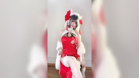 [Cosplay] 半半子 – 柴郡中华娘旗袍[45P2V-389MB] (2)