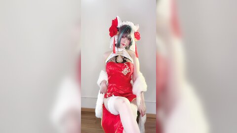 [Cosplay] 半半子 – 柴郡中华娘旗袍[45P2V-389MB] (2)