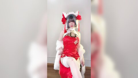 [Cosplay] 半半子 – 柴郡中华娘旗袍[45P2V-389MB] (2)