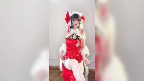 [Cosplay] 半半子 – 柴郡中华娘旗袍[45P2V-389MB] (2)
