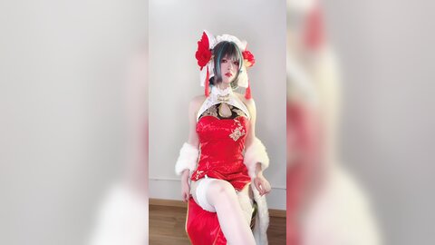 [Cosplay] 半半子 – 柴郡中华娘旗袍[45P2V-389MB] (2)