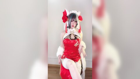 [Cosplay] 半半子 – 柴郡中华娘旗袍[45P2V-389MB] (2)