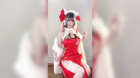 [Cosplay] 半半子 – 柴郡中华娘旗袍[45P2V-389MB] (2)