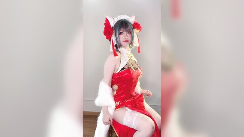 [Cosplay] 半半子 – 柴郡中华娘旗袍[45P2V-389MB] (2)