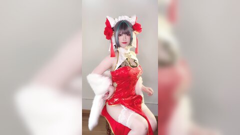 [Cosplay] 半半子 – 柴郡中华娘旗袍[45P2V-389MB] (2)