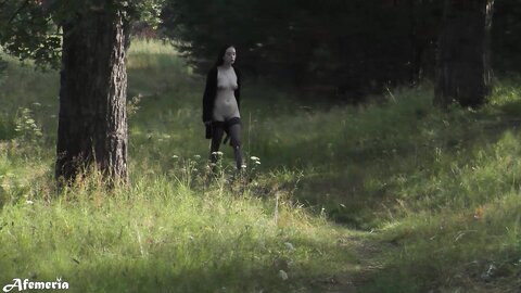 Femfoxfury  Lustful Brunette Undresses In The Woods And Walks Naked