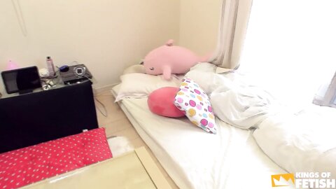 Japanese Teen With Hairy Pussy Blows A Guy And Get Teased In The Bathro