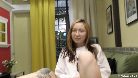 New Teen Neighbor With Glasses From Asia Came To Meet Me
