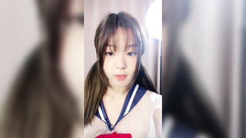 ❤❤纯欲系天花板，双马尾极品美少女，情趣装短裙扭腰摆臀，无毛小骚逼特写，道具猛捅跳蛋震，高潮淫水直流