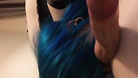 Blue Haired Teen Bitch Sucking On A Big Fat Cock