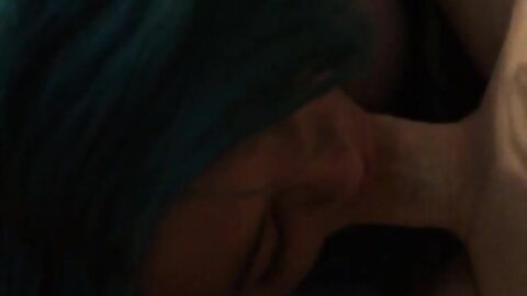 Blue Haired Teen Bitch Sucking On A Big Fat Cock