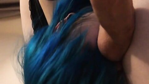 Blue Haired Teen Bitch Sucking On A Big Fat Cock