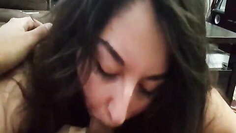 Fat Brunette Goes Down On Her Man Making Him Cum