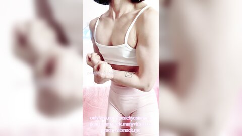 Cute And Petite Asian Muscle Girl Flexes And Flashes Her Tits And Pussy