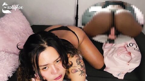 Cute Tiny Horny Asian Girl In Pigtails Sexy Talks While Riding A Big Di