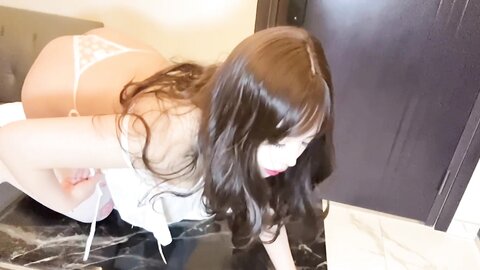 Cute Asian Girl Pillow Humping On The Hard Table