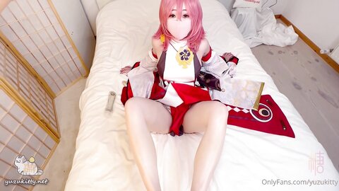 极品网红美少女『柚子猫』✅八重神子的情人节礼物，可御姐可萝莉 嫩粉极品美穴 长枪直怼花蕊！