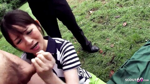 Massive Outdoor Facial Kake For Skinny Japanese Teens By Many Old Guys