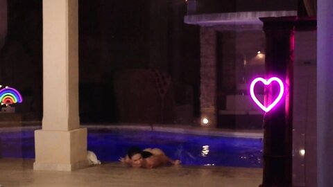 Hot Brunette Swim Naked In The Pool