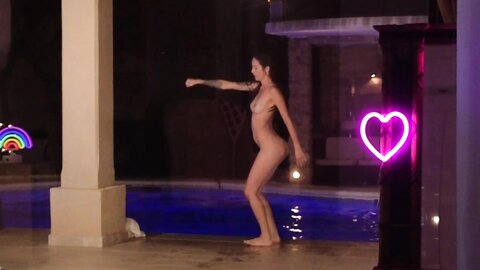 Hot Brunette Swim Naked In The Pool
