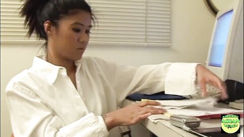 Being Caught Masturbating At Work Ends With The Asian Being Plowed By A White Cock