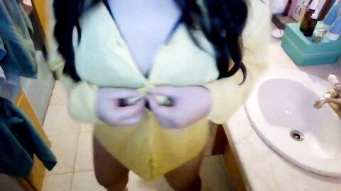 Asian Girl Enjoying A Thick Hotdog With A Lot Of Mustard Everywhere Mas