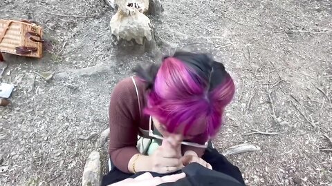 Risky Pov Blowjob On Public Trail With Facial