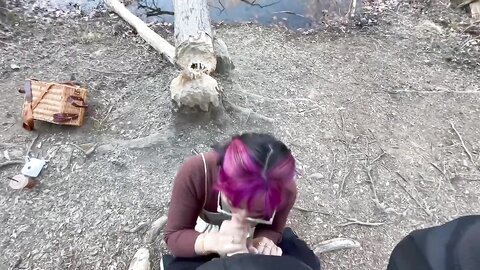 Risky Pov Blowjob On Public Trail With Facial