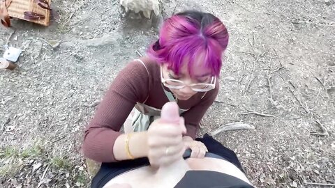 Risky Pov Blowjob On Public Trail With Facial