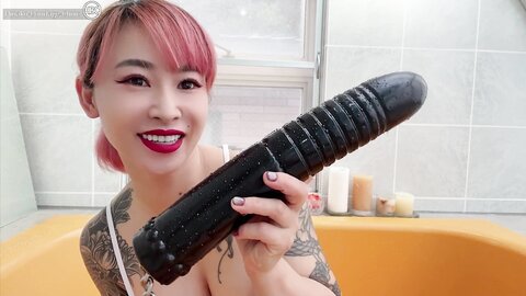 Japanese Babe With Full Body Tattoo Masturbates Anal With Huge Dildo