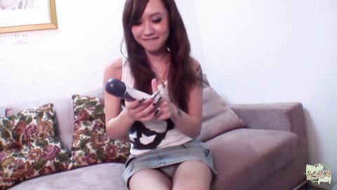 Small Tits Asian Chick Rubs Her Pussy And Uses A New Sex Toy