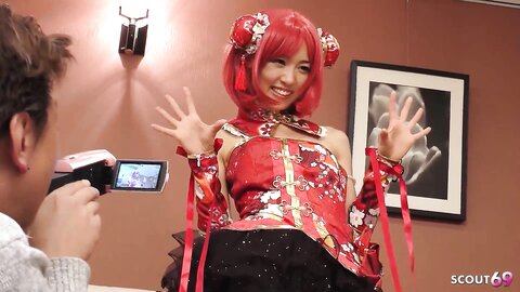 Skinny Japanese Cosplay Gir Give Blowjob And Handjob To Two Old Stranger Guys At Convention