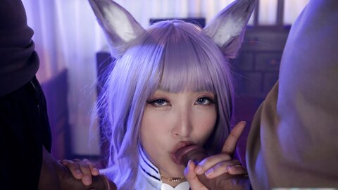 ❤️千媚狐妖｢水川老师｣  口交侍奉双肉棒深吸细舌死亡缠绕，精液射满小嘴浓白汁液无码画质62P1V