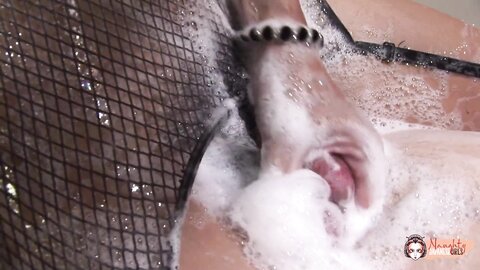 June In Stocking Undresses And Jerks Off Her Cock Getting Ready For A