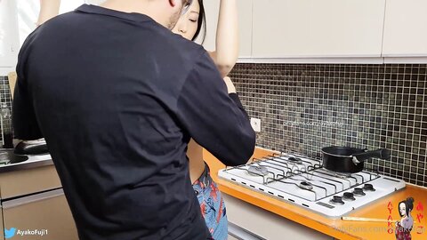 Asian Cock Penetrated Her While Cooking And Fucked