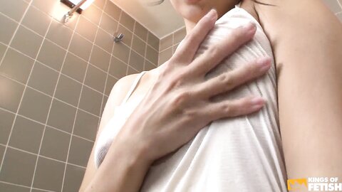 Horny Japanese Babe Takes A Shower And Plays With Her Bush